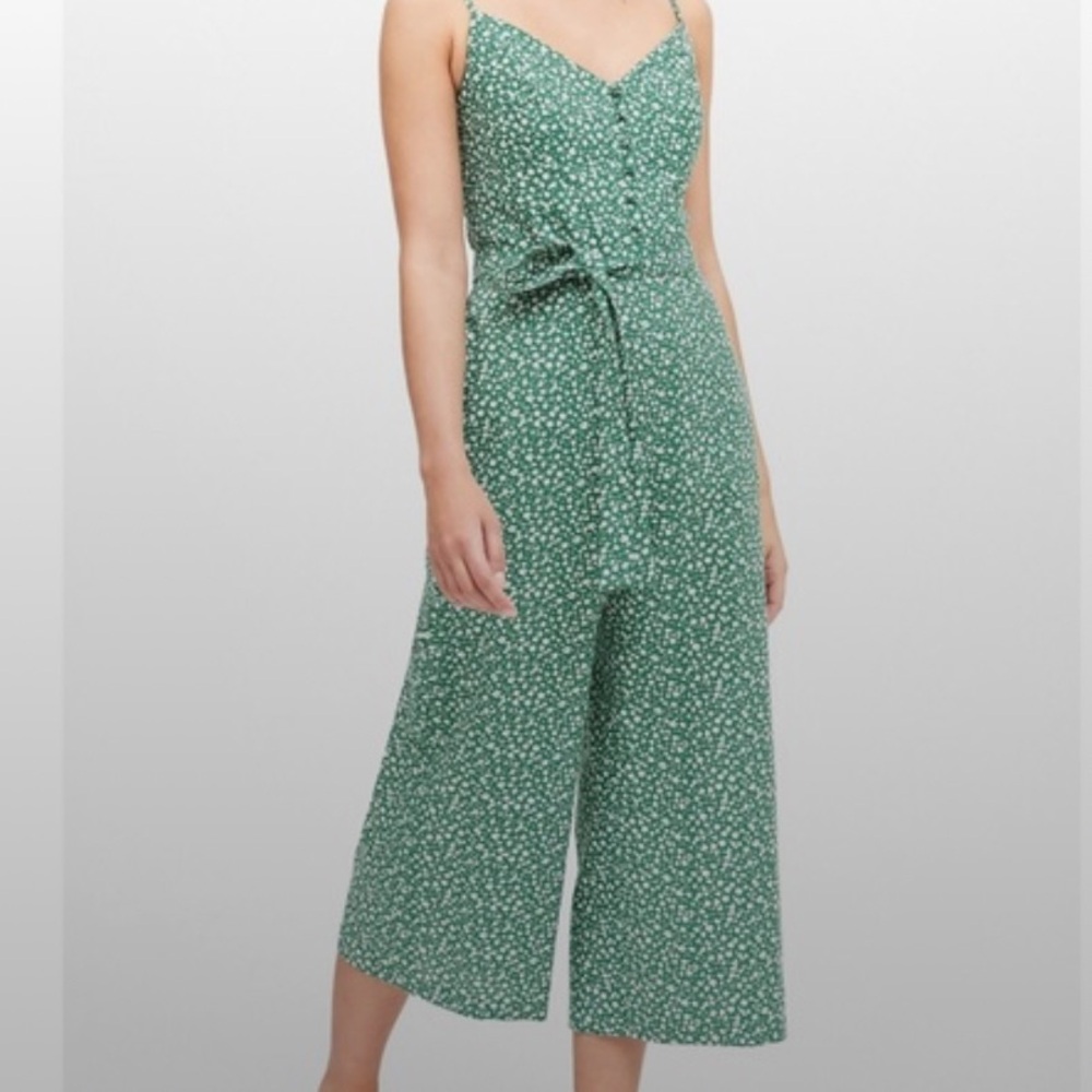 Banana Republic Green Microfloral Linen Blend Wide Leg Jumpsuit size 4